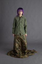 Load image into Gallery viewer, Distressed military surplus shirt with &quot;rock print&quot; spine
