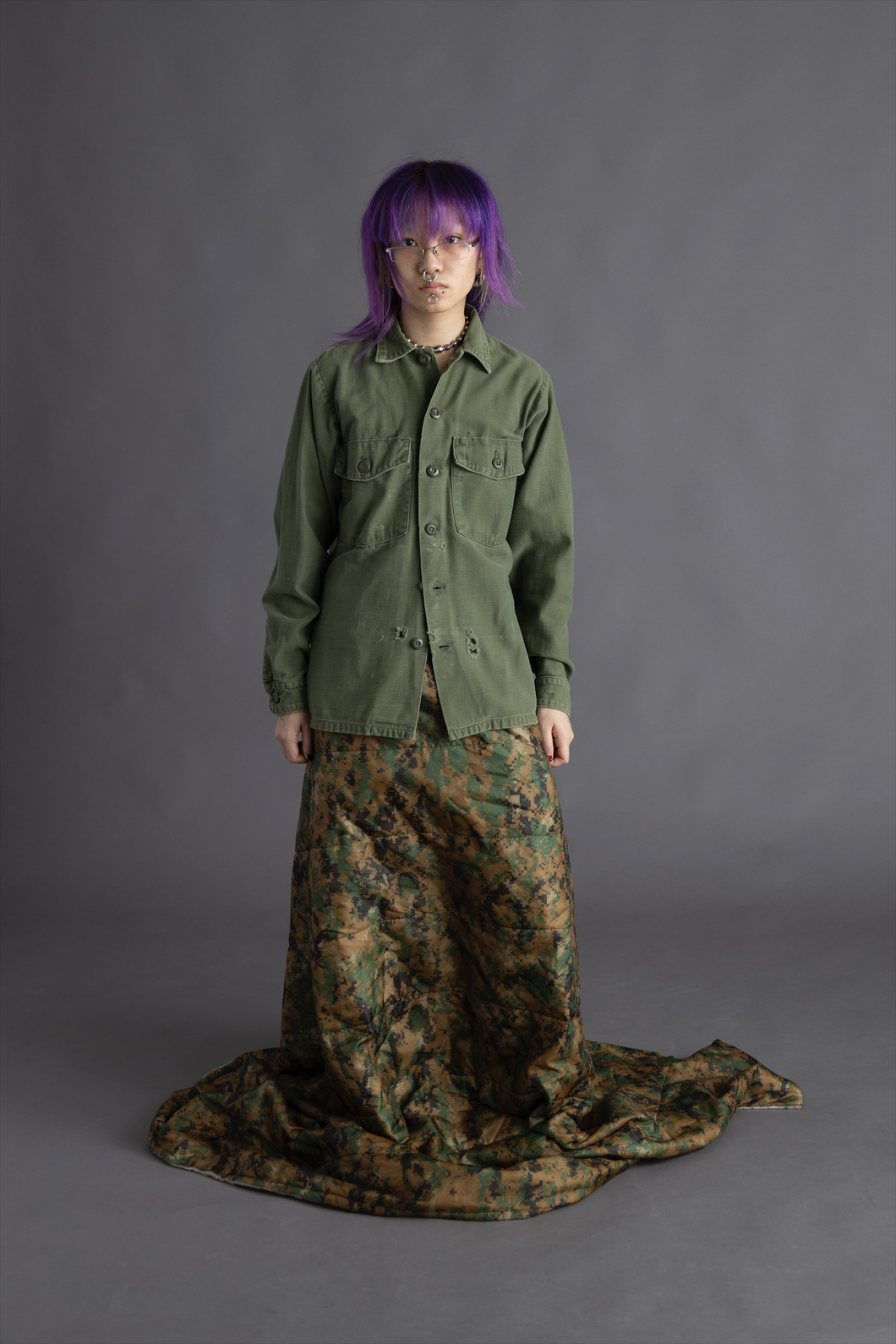 Distressed military surplus shirt with 