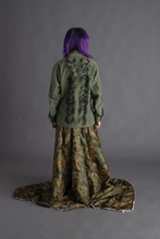 Load image into Gallery viewer, Distressed military surplus shirt with &quot;rock print&quot; spine
